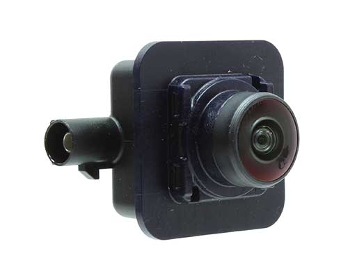 An image showing Rostra part number 250-8161 - a digital camera used as part of the around-view camera system on a Ford Super Duty truck.