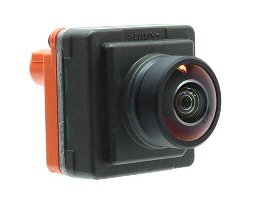 An image showing Rostra part number 250-8163 - a digital camera used as part of the around-view camera system on a Ford Super Duty truck.