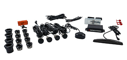 An image showing the rear bumper of a van. Four ultrasonic parking sensors are flush-mounted in the bumper.